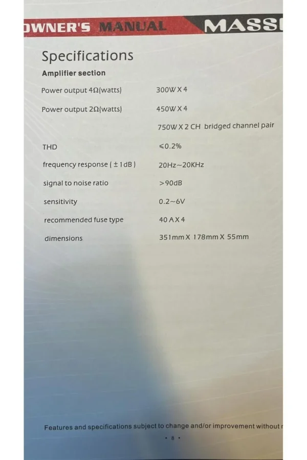 MASSİVE MS-K4300.4D 4 KANALLI AMFİ 4 OHM 4X300 WAT RMS - Görsel 4